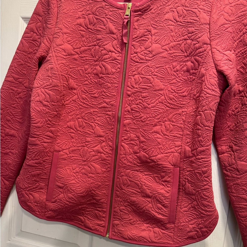 Isaac Mizrahi Live Quilt Jacket Coral  Zip Floral Cottagecore Sz Small - Picture 4 of 8